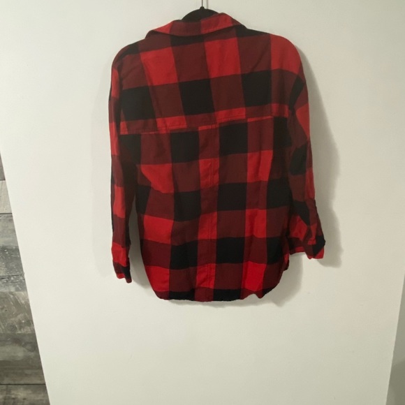 Old Navy Boyfriend Shirt Red Buffalo Plaid SMALL - Picture 2 of 5
